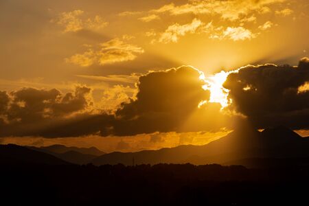 Molise, Mainarde, sunset. The Mainarde mountain range extends along the border between Molise and Lazio, with prevalence in the Molise territory.It is a very rocky natural barrier with a rugged aspectの写真素材