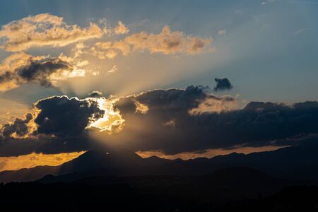 Molise, Mainarde, sunset. The Mainarde mountain range extends along the border between Molise and Lazio, with prevalence in the Molise territory.It is a very rocky natural barrier with a rugged aspectの写真素材
