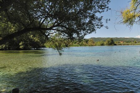 Posta Fibreno, Frosinone, Lazio, Italy. The lake. It is found in Lazio, in the middle valley of the Liri, in the center of the homonymous reserve.の写真素材