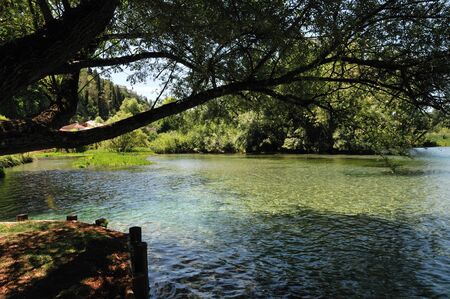 Posta Fibreno, Frosinone, Lazio, Italy. The lake. It is found in Lazio, in the middle valley of the Liri, in the center of the homonymous reserve.の写真素材