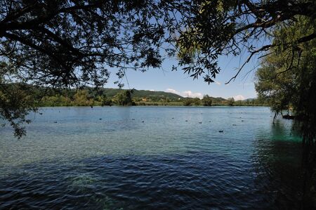 Posta Fibreno, Frosinone, Lazio, Italy. The lake. It is found in Lazio, in the middle valley of the Liri, in the center of the homonymous reserve.の写真素材