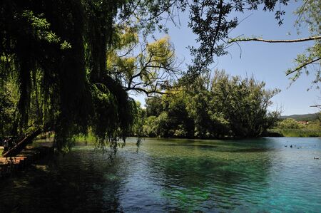 Posta Fibreno, Frosinone, Lazio, Italy. The lake. It is found in Lazio, in the middle valley of the Liri, in the center of the homonymous reserve.の写真素材