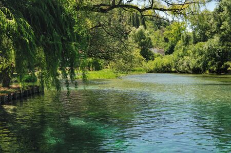 Posta Fibreno, Frosinone, Lazio, Italy. The lake. It is found in Lazio, in the middle valley of the Liri, in the center of the homonymous reserve.の写真素材