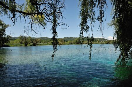 Posta Fibreno, Frosinone, Lazio, Italy. The lake. It is found in Lazio, in the middle valley of the Liri, in the center of the homonymous reserve.の写真素材