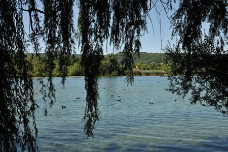 Posta Fibreno, Frosinone, Lazio, Italy. The lake. It is found in Lazio, in the middle valley of the Liri, in the center of the homonymous reserve.の写真素材