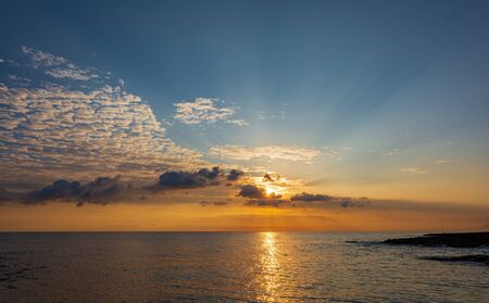 Adriatic sea. Ostuni, Puglia. Sunrise. Renowned seaside resort located in the heart of Salento. This stretch of coast is punctuated by a series of rocky beachesの写真素材