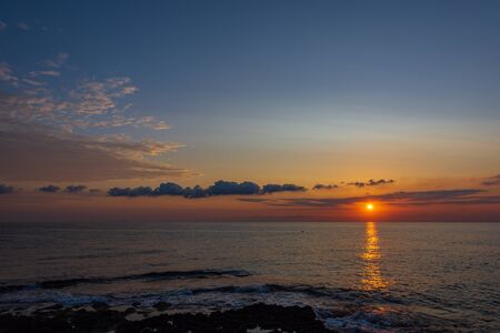 Adriatic sea. Ostuni, Puglia. Sunrise. Renowned seaside resort located in the heart of Salento. This stretch of coast is punctuated by a series of rocky beachesの写真素材