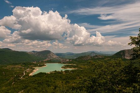 Castel San Vincenzo, Isernia, Molise, Italy. The lake. It is an artificial reservoir built at the end of the fifties for hydroelectric purposes. It occupies an area of 6,140 km?.の写真素材