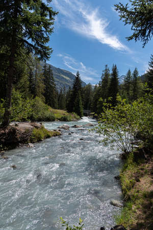 Valle d'Aosta. La Thuile. Dora river of Verneyの写真素材