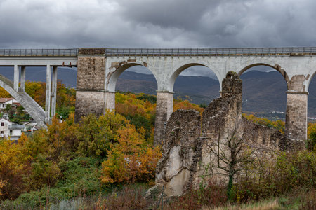 Isernia, Molise, Italy. Santo Spirito railway bridge. Viewの写真素材