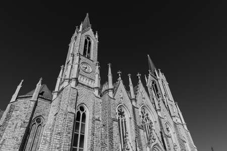 Castelpetroso, Isernia, Molise. Sanctuary of the Madonna Addolorata. The sanctuary, which began with the laying of the first stone on 28 September 1890 and completed in 1975, is built in neo-Gothic.の写真素材