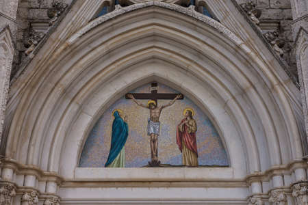 Castelpetroso, Isernia, Molise. Sanctuary of the Madonna Addolorata. The sanctuary, which began with the laying of the first stone on 28 September 1890 and completed in 1975, is built in neo-Gothic.のeditorial素材