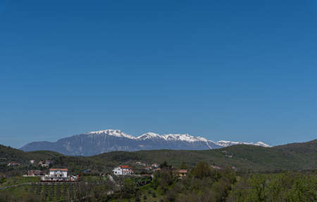 The Mainarde mountain range extends along the border between Molise and Lazio, with prevalence in the Molise territory. It is a very rocky natural barrier with a rugged aspectの写真素材