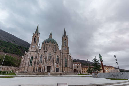 Castelpetroso, Molise. Sanctuary of the Madonna Addolorata. The sanctuary, which began with the laying of the first stone on 28 September 1890 and completed in 1975, is built in neo-Gothic.の写真素材