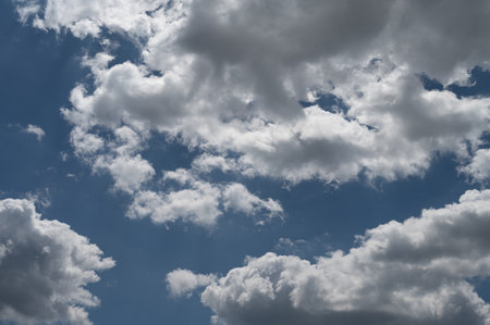Clouds in the sky. The wonderful spectacle of a sky full of clouds. Depth and three-dimensionality of a cloudy sky.の写真素材