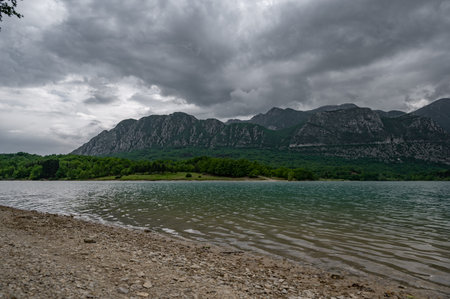 The lake of Castel S. Vincenzo is an artificial basin built in the late 1950s for hydroelectric purposes. The lake has an area of 6,140 kmÂ² and has a capacity of 10 million cubic metresの写真素材