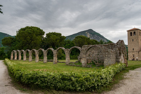 Rocchetta in Volturno, Isernia, Molise. Benedictine Abbey of S. Vincenzo al Volturno. Historic Benedictine abbey located in the territory of the Province of Isernia, in the Upper Volturno Valley.の写真素材