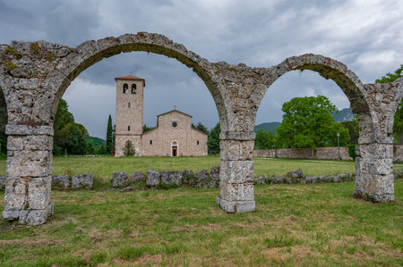 Rocchetta in Volturno, Isernia, Molise. Benedictine Abbey of S. Vincenzo al Volturno. Historic Benedictine abbey located in the territory of the Province of Isernia, in the Upper Volturno Valley.の写真素材