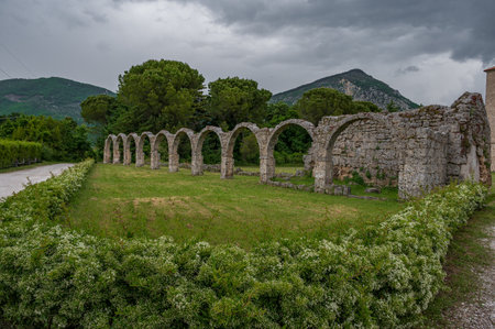 Rocchetta in Volturno, Isernia, Molise. Benedictine Abbey of S. Vincenzo al Volturno. Historic Benedictine abbey located in the territory of the Province of Isernia, in the Upper Volturno Valley.の写真素材