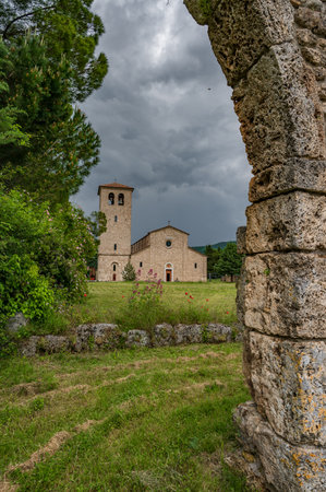 Rocchetta in Volturno, Isernia, Molise. Benedictine Abbey of S. Vincenzo al Volturno. Historic Benedictine abbey located in the territory of the Province of Isernia, in the Upper Volturno Valley.の写真素材