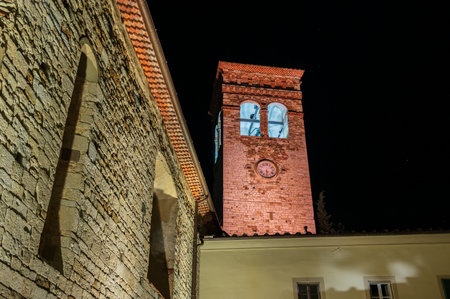 Built between 1085 and 1096, it was partially rebuilt in the XIII century. An elegant architraved portico with late medieval terracotta pillars leans against the gabled faÃ§ade.の写真素材