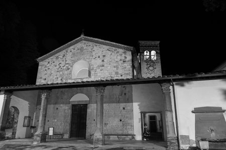 Built between 1085 and 1096, it was partially rebuilt in the XIII century. An elegant architraved portico with late medieval terracotta pillars leans against the gabled faÃ§ade.の写真素材