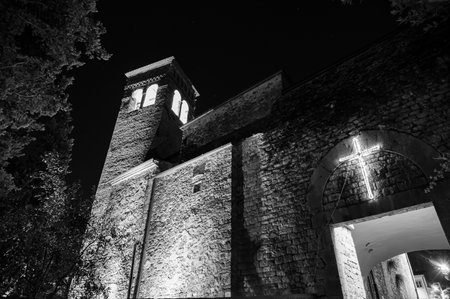 Built between 1085 and 1096, it was partially rebuilt in the XIII century. An elegant architraved portico with late medieval terracotta pillars leans against the gabled faÃ§ade.の写真素材