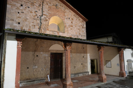 Built between 1085 and 1096, it was partially rebuilt in the XIII century. An elegant architraved portico with late medieval terracotta pillars leans against the gabled faÃ§ade.の写真素材