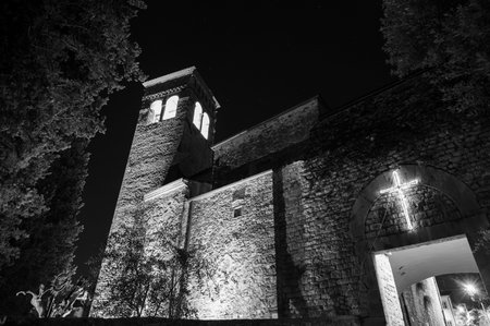 Built between 1085 and 1096, it was partially rebuilt in the XIII century. An elegant architraved portico with late medieval terracotta pillars leans against the gabled faÃ§ade.の写真素材