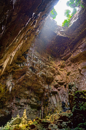 Caves of Castellana, Apulia, Italy. They rise less than two kilometers from the town in the south-eastern Murge to 330 masl limestone plateau formed in the upper Cretaceousの写真素材