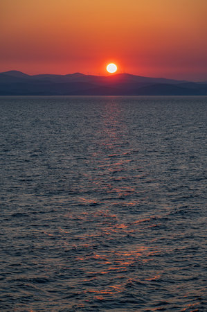 Adriatic Sea. Beautiful photos of a spectacular sunrise on the Croatian coastの写真素材