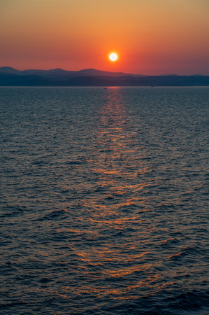 Adriatic Sea. Beautiful photos of a spectacular sunrise on the Croatian coastの写真素材