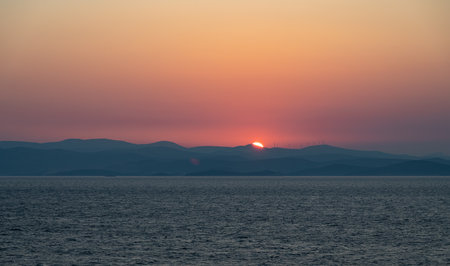 Adriatic Sea. Beautiful photos of a spectacular sunrise on the Croatian coastの写真素材
