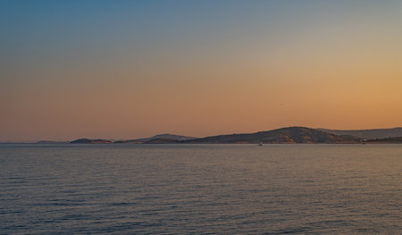 Adriatic Sea. Beautiful photos of a spectacular sunrise on the Croatian coastの写真素材