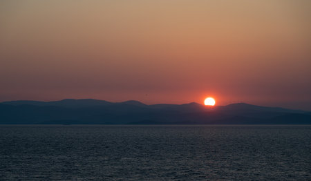 Adriatic Sea. Beautiful photos of a spectacular sunrise on the Croatian coastの写真素材