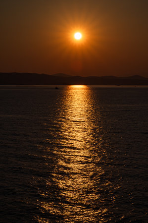 Adriatic Sea. Beautiful photos of a spectacular sunrise on the Croatian coastの写真素材
