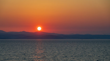 Adriatic Sea. Beautiful photos of a spectacular sunrise on the Croatian coastの写真素材
