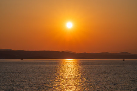 Adriatic Sea. Beautiful photos of a spectacular sunrise on the Croatian coastの写真素材
