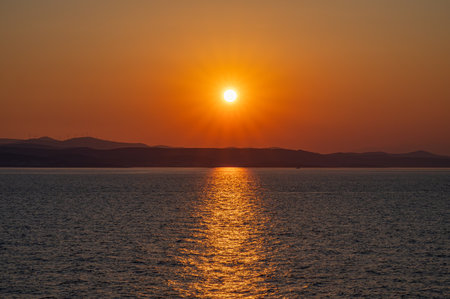 Adriatic Sea. Beautiful photos of a spectacular sunrise on the Croatian coastの写真素材