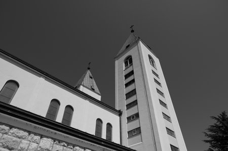 The Parish Church of St. James is the main place of worship in Medjugorje, the place in Bosnia-Herzegovina famous for the apparitions of the Virgin Mary.の写真素材