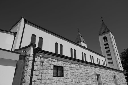 The Parish Church of St. James is the main place of worship in Medjugorje, the place in Bosnia-Herzegovina famous for the apparitions of the Virgin Mary.の写真素材