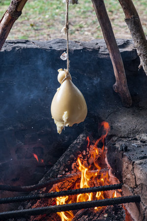 The technique of hanging the caciocavallo is mostly from Irpinia, but given the shifting borders of this area of southern Italy, also of Molise, Basilicata, and the province of Foggiaの写真素材