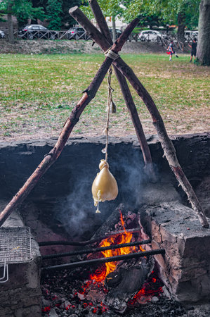 The technique of hanging the caciocavallo is mostly from Irpinia, but given the shifting borders of this area of southern Italy, also of Molise, Basilicata, and the province of Foggiaの写真素材