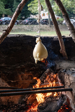 The technique of hanging the caciocavallo is mostly from Irpinia, but given the shifting borders of this area of southern Italy, also of Molise, Basilicata, and the province of Foggiaの写真素材