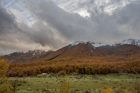 The Mainarde mountain range extends along the border between Molise and Lazio, with prevalence in the Molise territory. It is a very rocky natural barrier with a rugged aspectの写真素材