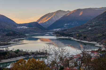 Barrea, L'Aquila, Abruzzo. Barrea is a small village in Abruzzo, perched on a rocky mountain spur.の写真素材