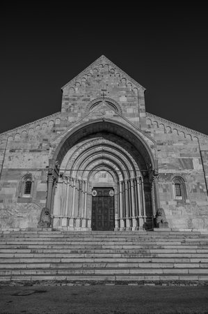 The cathedral of Ancona is dedicated to San Ciriaco. It is a medieval church in which the Romanesque style blends with the Byzantine one, evident in the plan and in many decorationsの写真素材