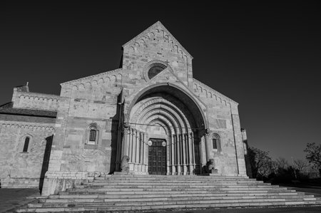 The cathedral of Ancona is dedicated to San Ciriaco. It is a medieval church in which the Romanesque style blends with the Byzantine one, evident in the plan and in many decorationsの写真素材