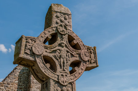 Clonmacnoise was founded in 545 by St CiarÃ¡n where the main east-west roads of the time met, across the moors of central Ireland to Eiscir Riada.の写真素材