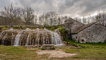 River Park of Santa Maria del Molise, Isernia. It is a real pearl immersed in the hills, where water canals flow, which give rise to ponds and waterfalls.の写真素材
